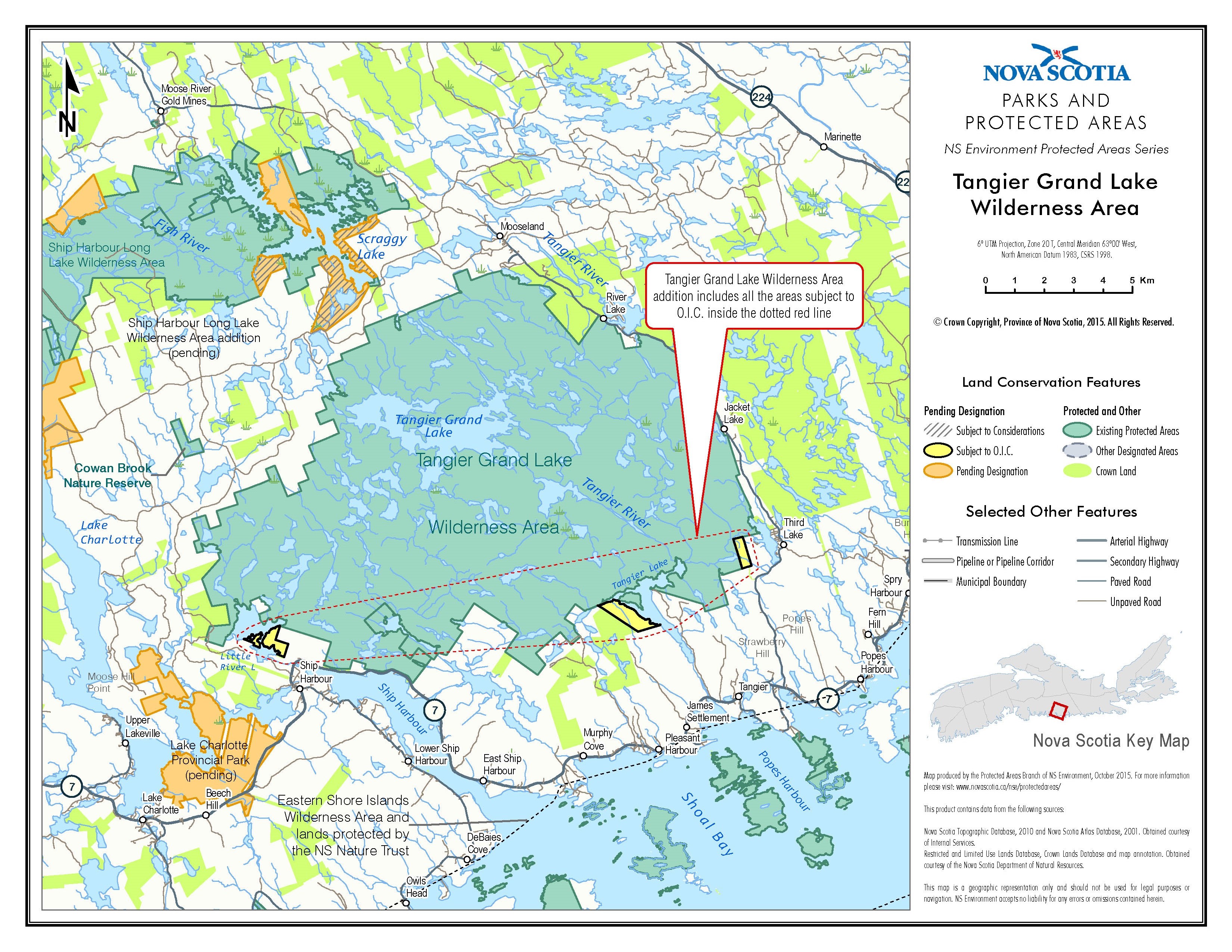 Approximate boundaries of Tangier Grand Lake Wilderness Area
